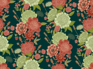 Floral Seamless pattern. Flower peonies background. © marinavorona
