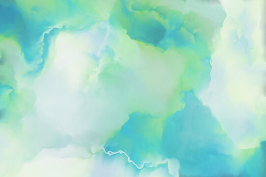 Green, blue watercolor grainy abstract background. Digital render.
