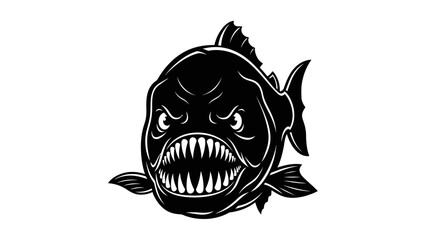 Obraz premium Fierce Piranha Fish with Sharp Teeth, Aggressive Predator, Black and White Illustration
