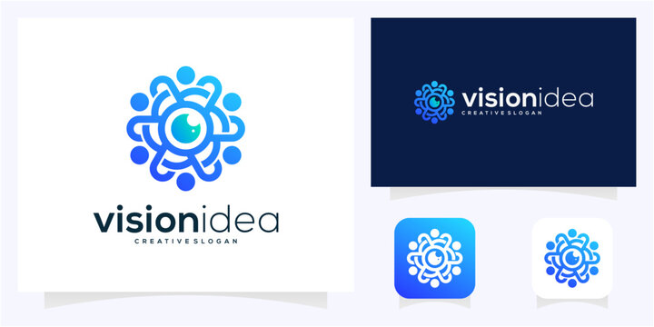 People group with Eye logo design vector icon idea.