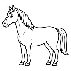 Obraz premium Horse Coloring Page | Simple Standing Horse Outline Coloring Page for Kids