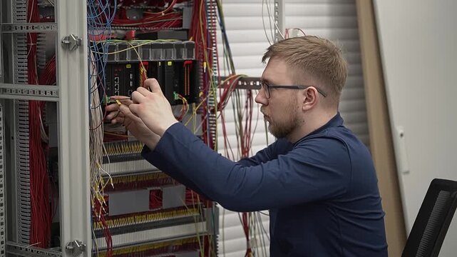 Electrical equipment. Electrical wires. Slow motion. High quality 4K shooting.