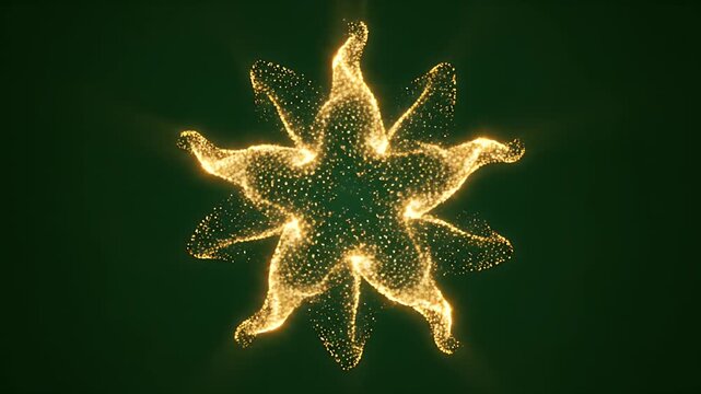 Abstract Golden Star Particle Explosion With Bokeh Effects On Dark Green Background Cinematic Lighting