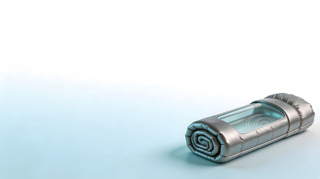 Futuristic cryogenic sleep pod on minimalist light gradient background