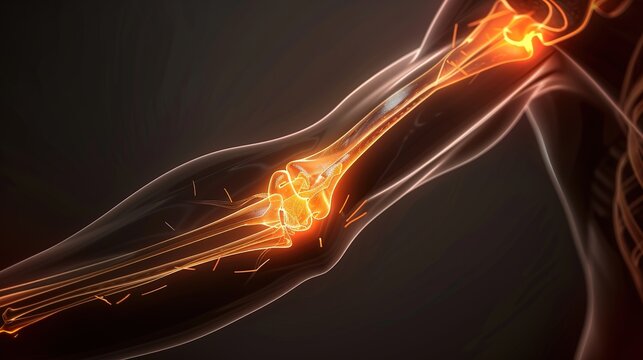 Epicondylitis Medical Illustration of Tennis Elbow with Inflamed Tendons and Micro-tears