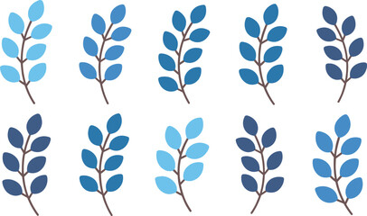 simple botanical leaf branch set, flat plant foliage vector illustration on transparent background  © Ярослав Дацко