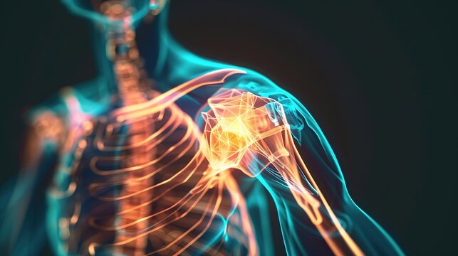 3D Diagram of Shoulder Joint with Translucent Capsule, Adhesions, and Restricted Movement &ndash; Medical Visualization