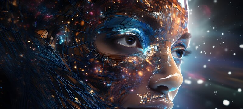 Astral vision Broken Cyborg meets cosmos ,generative AI