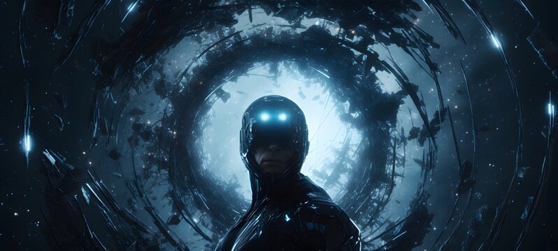 Astral vision Broken Cyborg meets cosmos ,generative AI