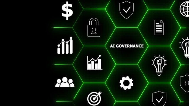 AI Artificial Intelligence governance concept. AI Policy for ensuring responsible, ethical use of artificial intelligence (AI) technologies.Transparency, accountability, bias, privacy of AI system.4k