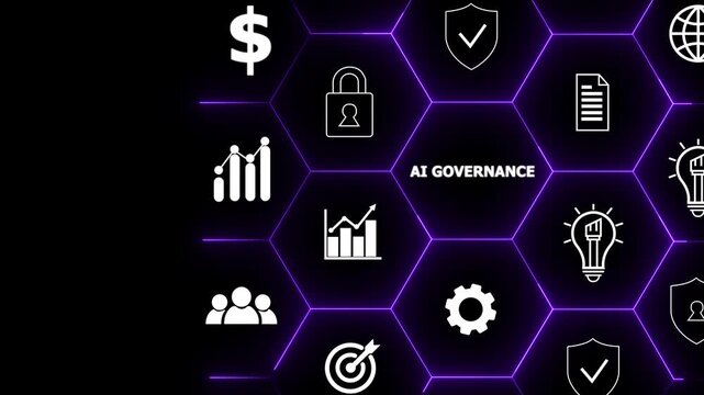 AI Artificial Intelligence governance concept. AI Policy for ensuring responsible, ethical use of artificial intelligence (AI) technologies.Transparency, accountability, bias, privacy of AI system.4k