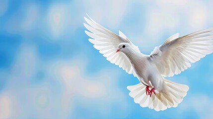 Obraz premium Majestic White Bird in Flight Against a Soft Blue Sky with Delicate Feathers and Graceful Wings