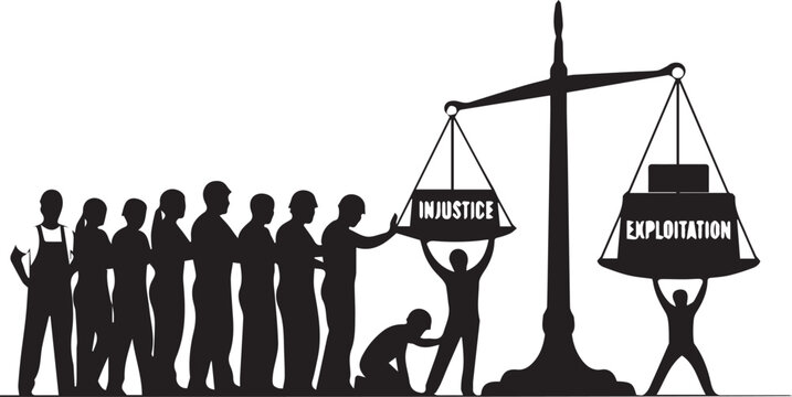 Social injustice and worker exploitation silhouette illustration vector for human rights