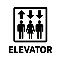 A black and white sign indicating an elevator with arrows pointing up and down