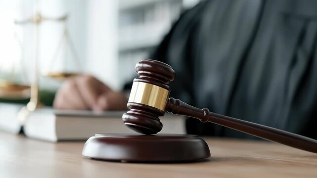 Administering justice, legal court proceedings, ensuring fairness, judge with authority, decisive gavel, balanced scales of truth, impartial law, professional judgment, legal system integrity