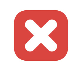 Fototapeta premium A red square icon with a white X symbol on a plain white background