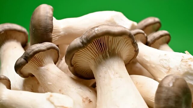 A large pile of fresh, edible mushrooms with brown caps and white stems is