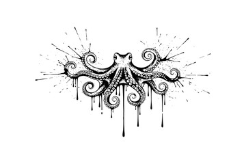 Obraz premium Artistic splatter octopus with dripping ink and detailed tentacles