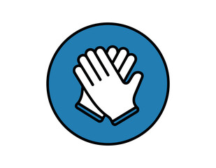 Obraz premium A blue circle icon featuring two white gloves stacked on top of each other.