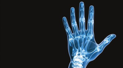 Obraz premium Transparent X-ray Image of a Human Hand Isolated on Black Background for Medical and Educational Use