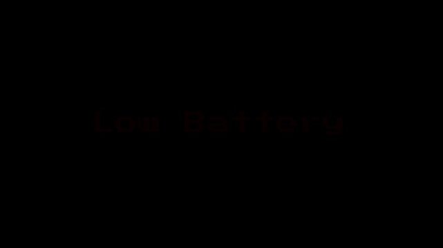 Low battery warning. 8-bit pixel text animation with dynamic glitch distortion. Black background for different overlay blending mode 