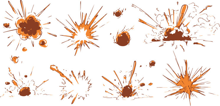 Collection of cartoon explosion and blast effects comic