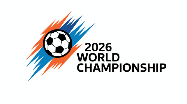 A vibrant logo for the 2026 world championship features a soccer ball centered within dynamic colorful streaks and bold text high quality professional detailed modern elegant