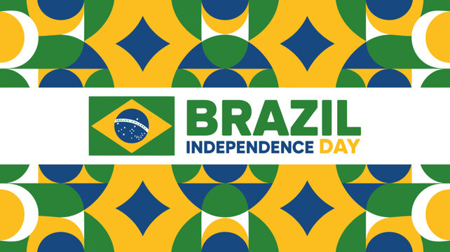 Brazil Independence Day celebration with green yellow and blue geometric pattern