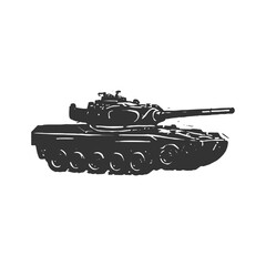 Classic armored tank silhouette with rotating turret and long barrel, ideal for combat scenes, military graphics, and war themed designs. © rputrapm