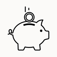 Obraz premium Piggy bank with coin falling into slot line icon.
