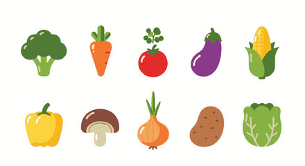 Fototapeta premium Assorted colorful vegetables and fruits illustration on a clean background from a straightforward viewpoint