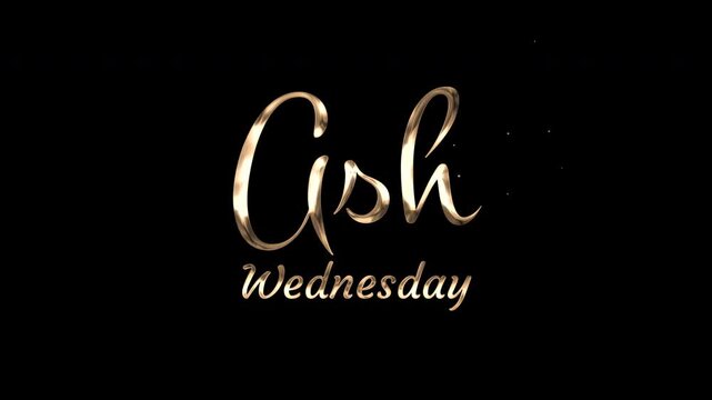 Ash wednesday gold text on black background, suitable for religious and spiritual designs, lentrelated projects, church announcements, posters, and social media graphics.
