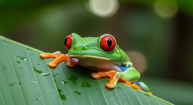 Red-Eyed Tree Frog on Leaf Rainforest Amphibian.
