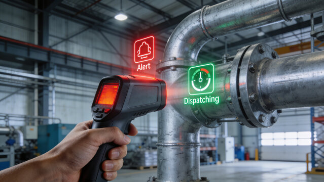 Automated service dispatch in industrial field with temperature scanner and alert system