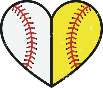 Baseball Softball Heart Split Sports Love Vector Graphic