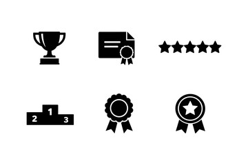 Collection of award and achievement icons including trophy, certificate, stars, and podium