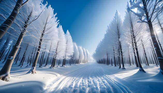 An Enchanted Forest Of Ice Stretches Into The Horizon Where Frosted Trees Sparkle Like Diamonds And Crystalline Animals Leave Trails Of Sparkling Snow