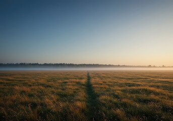 Fototapeta premium A sweeping wide-angle view of a serene natural landscape emphasizing the flat horizon line and vast open space ,flat ,environment ,water
