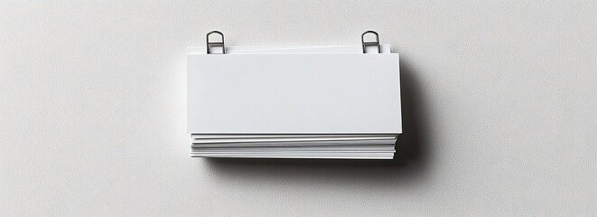 Stack of Blank White Cards Held Together with Metal Clips