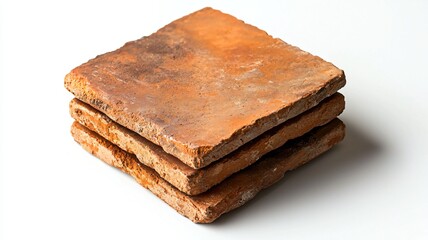 Stack of Natural Clay Tiles on White Background for Home Decor