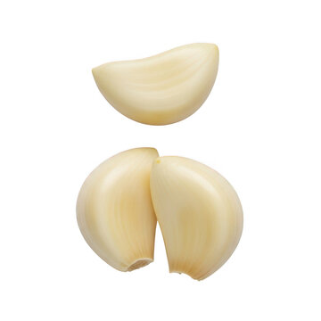 Freshly cut garlic cloves isolated on transparent background