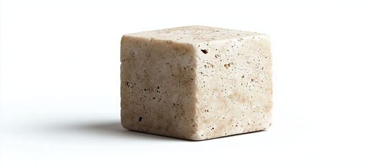 Textured cube of natural stone on white background