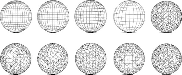Wireframe Globe Sphere Collection with Geometric Grid and Polygon Mesh Abstract Vector Illustration Set © MdSumon