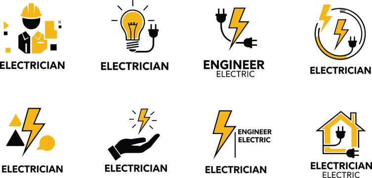 Electrician and Electrical Engineer Logo Set Lightning Bolt Power Icons Collection