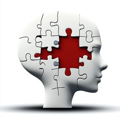 Brain Made of Puzzle Pieces With a Red Missing Piece Fitting Into Place