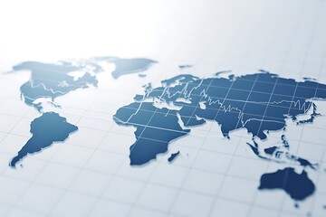 Global business strategy with world map and financial graph overlay