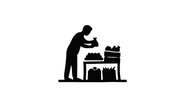 Customer Choosing Fruits At Grocery Store Table Silhouette Animation