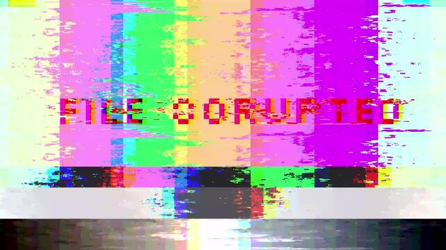 Glitch TV Screen Signal Error With Pixel Corrupted Text Background Animation