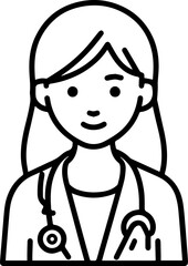 Obraz premium Hand Drawn Female Doctor Black and White Avatar Illustration in Minimal Line Art Style Design