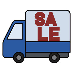 「SALE」の文字が入った配送トラックのイラスト